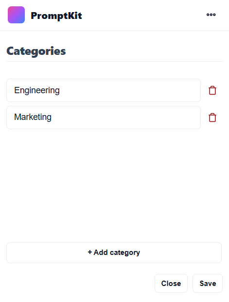 PromptKit categories screen